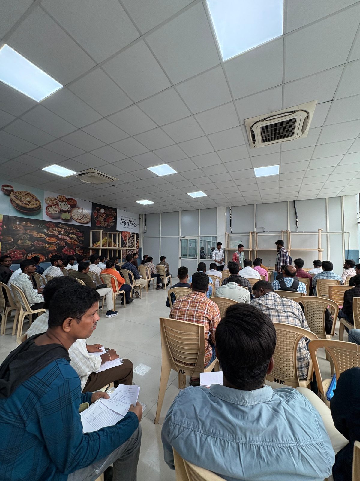 Group briefing before interviews begin